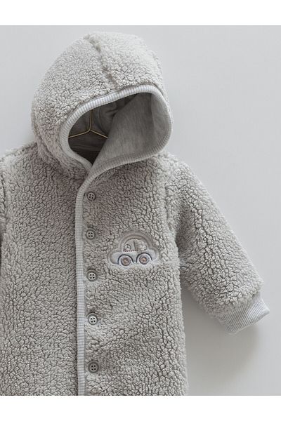 Caramell 100% Cotton Welsoft Baby Boy Jumpsuit (1-12 Months) Plush Winter Hooded Jumpsuit