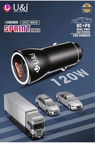 U & I Born To Win U&I Dual USB & Type-C Port Car Charger Black