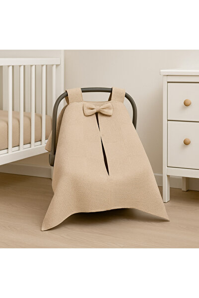 Babycitytr Kurdeleli %100 Pamuk Petek Waffle Pike Puset Örtüsü ve Minderi Set...