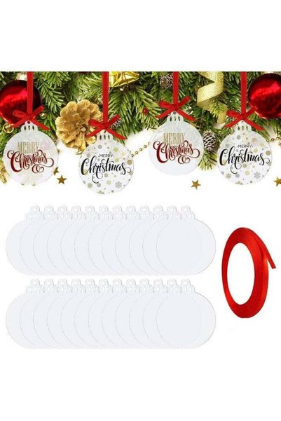 Generic 25 Pieces 3 Inch Clear Round Acrylic Ornaments With Red Ribbon For Ch...