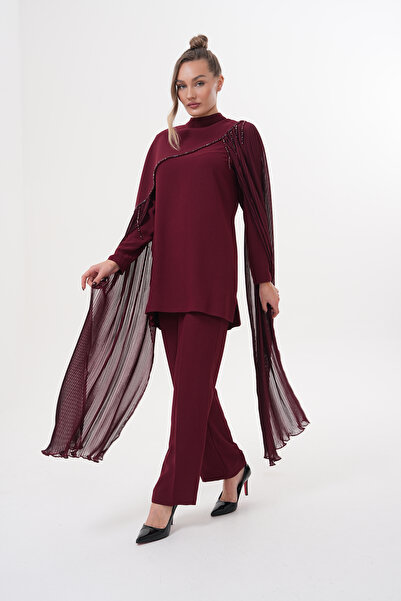 Marvella By Rasha Elegant Pleated Cape Pantsuit Set