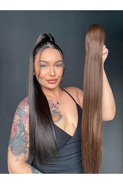 Suzan Peruk Gizemli Kahve Düz Tokalı Mandallı Postiş At kuyruğu