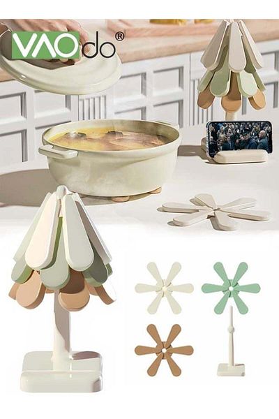 Generic VAOdo 4PCS Trivets for Hot Dishes Anti-slip Foldable Tree Trivet Thickening Silicone Trivet Mats fo