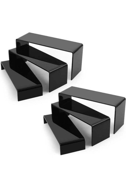 Generic Black Acrylic Display Risers, 3 Tiers 2 Set (6 Pcs) Acrylic Shelves O...