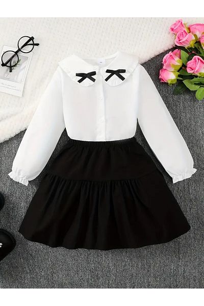 OEM Girls white shirt and black skirt, 6 years, 116 cm