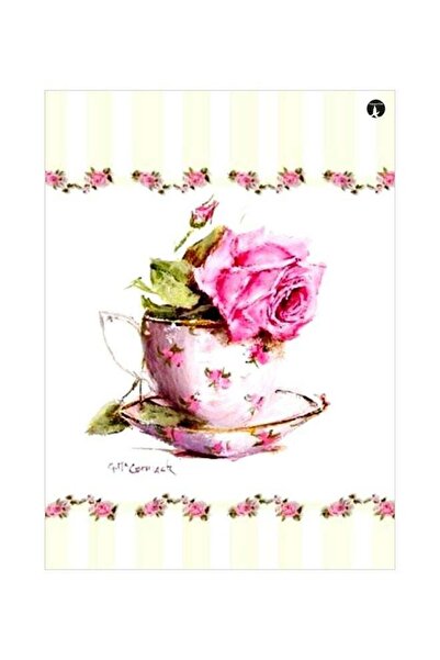 Generic Rose In A Cup Themed Decorative Metallic Plate Pink/Green/White 20x15cm
