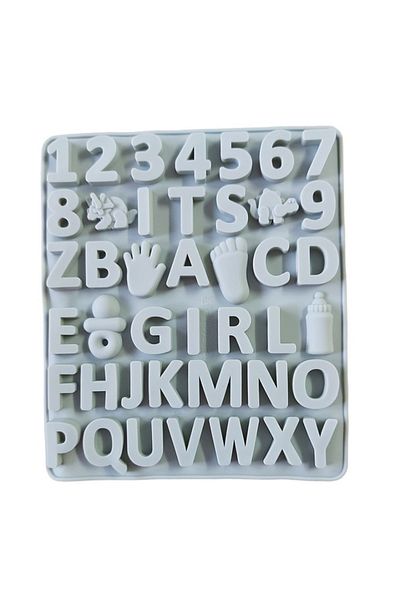 BV Silicone mold with Numbers, Letters, Foot, Hand, Baby Bottle, Dinosaur, Pacifier, 491COF