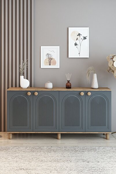 KLT Modüler Bohem Konsol Serisi 180 cm Tv sehpası ( MDF Mebran Kapak ) Bohem Konsol