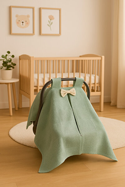 Babycitytr Kurdeleli %100 Pamuk Petek Waffle Pike Puset Örtüsü ve Minderi Set...