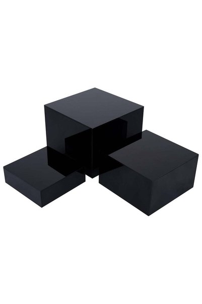 Generic set of 3 glossy black acrylic cube display nesting risers with hollow...