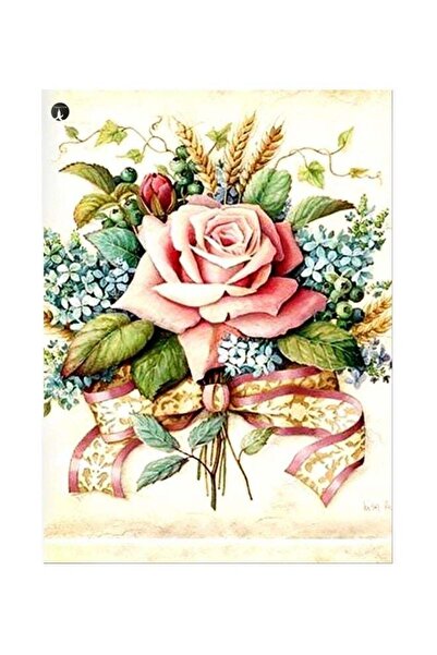 Generic Floral Printed Metallic Plate Pink/Green/Beige 20x15cm