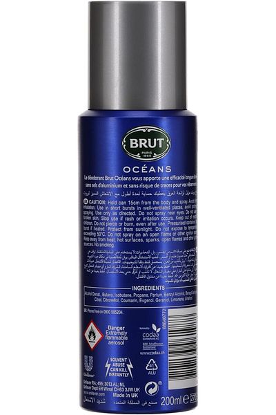 Brut Body Deodorant Spray with Refreshing Long-lasting Scent - Men's Ocean Fragrance, 200ml