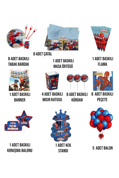 Evabrite Spiderman Birthday Party Set - Boys' Special Party Supplies Table Decorations for 8 People