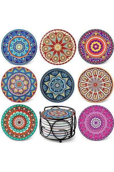 Generic 8-Piece Absorbing Stone Mandala Coasters Multicolour