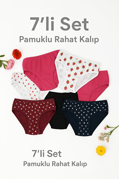 7’li Renkli Desenli Kadın Pamuklu Slip Külot Seti – Rahat ve Yumuşak