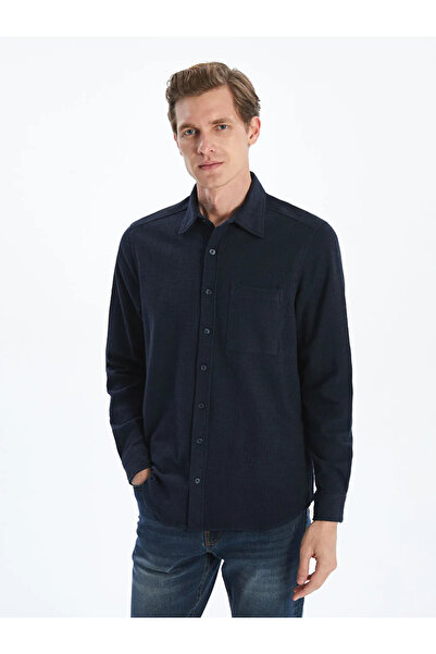 LC Waikiki قميص LCWAIKIKI Classic Navy Blue ذو قصة عادية وأكمام طويلة للرجال