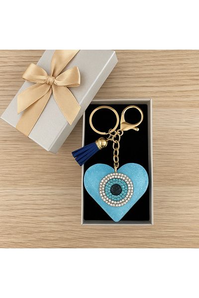 Nice For You Light Blue Heart Evil Eye Bead Keychain – Luck and Protection, Gift Car Bag Key Ornament