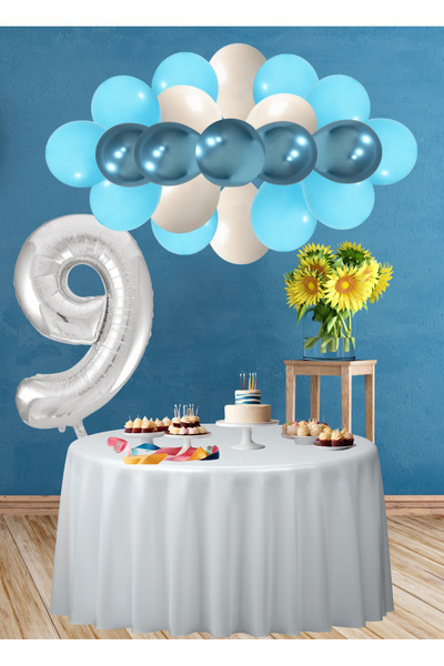 tedaks مجموعة عيد ميلاد بعمر 9 سنوات بطابع المحيط، بالونات كروم زرقاء وبيضاء ...