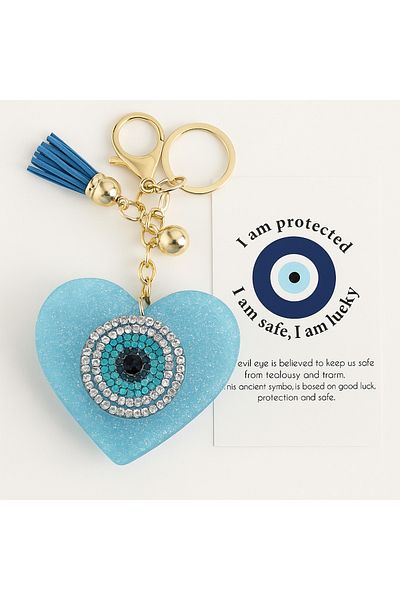 Nice For You Light Blue Heart Evil Eye Bead Keychain – Luck and Protection, Gift Car Bag Key Ornament