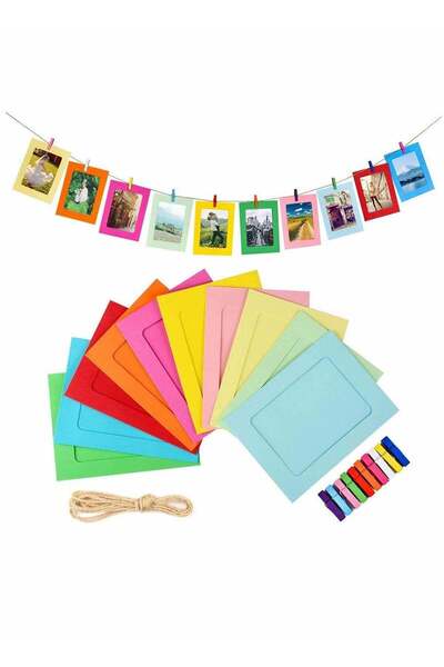 Generic Colorful DIY Paper Picture Frames, 10PCS Retro Kraft Polaroid Style Hanging Album with Wood Clips a