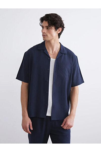 LC Waikiki XSIDELacivert Ανδρικό πουκάμισο με κοντό μανίκι και γιακά resort, ...