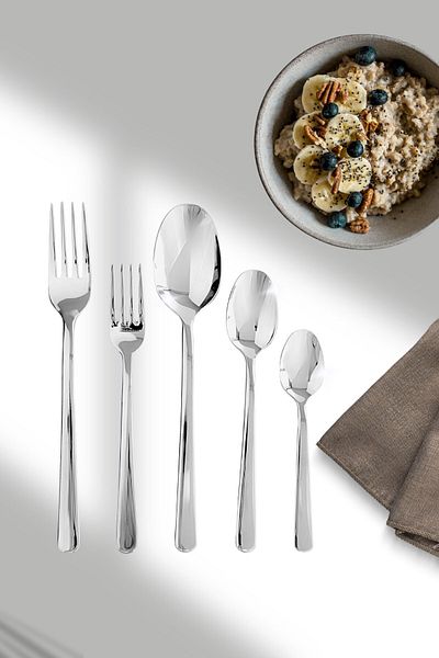 Lugga Defne Yemek - Dessert Fork Spoon and Tea Spoon Set 60 Pieces for 12 People