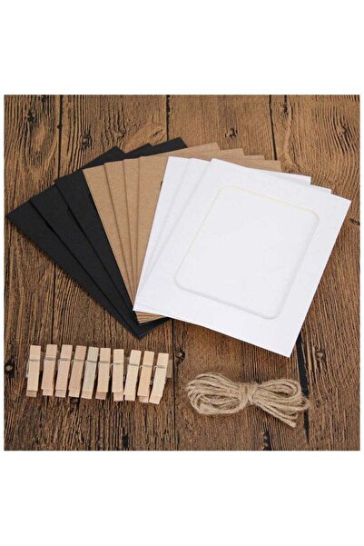 Generic Paper Photo Frame Set With Wooden Clip And rope