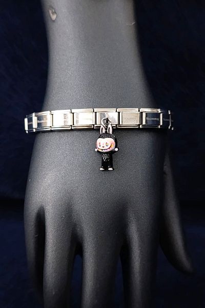 SherDesing Charm Black Labubu Attached Steel Bracelet
