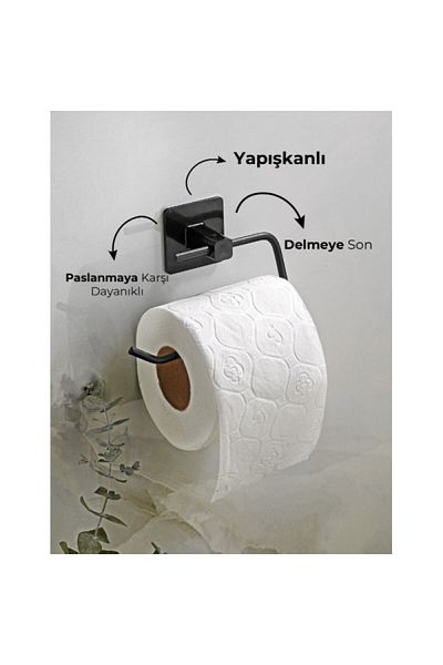 tafce Square Adhesive Outdoor Toilet Roll Holder, Wc Paper Holder Holder Black