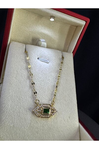 vogutima قلادة نسائية من الفولاذ - تصميم سيريناي ليلى أفقي بحجر الزمرد والزرك...