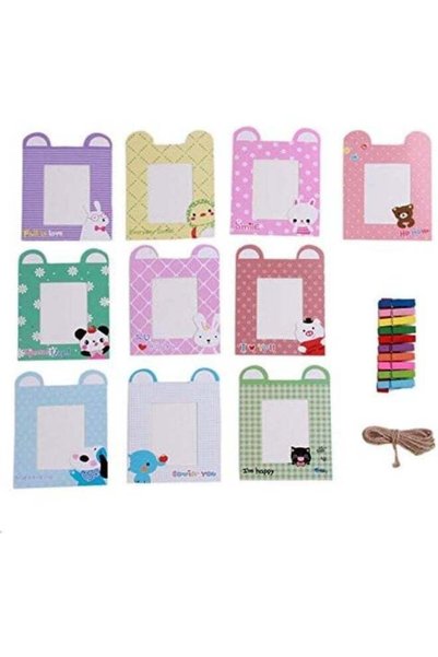 Generic 10Pcs Cartoon Design DIY Wall Décor Paper Photo Frame Set with Rope &...