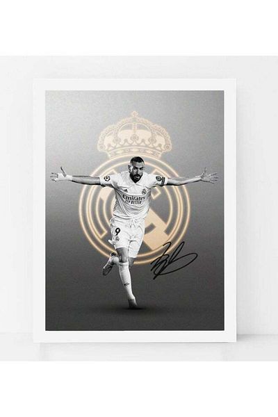 Generic Boomah Accessories Karim Benzema Real Madrid Autographed Poster with Frame Multicolour 30x40cm