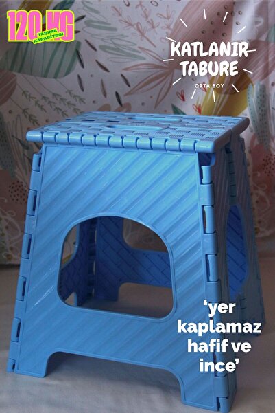 saral plastik Katlanabilir Tabure Orta Boy Mavi Renk Taşınabilir Piknik Tabur...