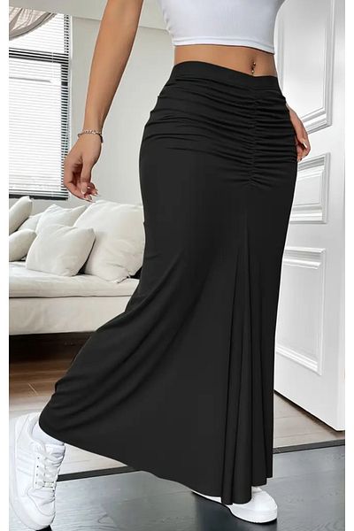 MAROVOAY Maxi Length Lycra Skirt with Drawstring Detail on the Front and Back
