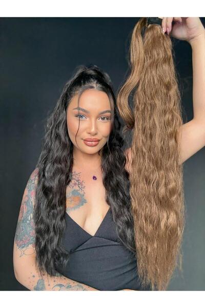 Suzan Peruk Açık Kumral Cırtcırtlı Yandan Bağlamalı Bağcıklı Afro At Kuyruğu-...