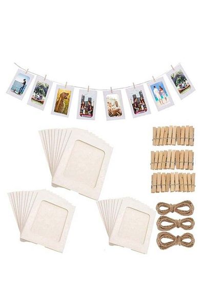 Generic GUDOO 30 PCS DIY Paper Photo Frames 4x6 Picture Frame with Wooden Clips and String Hanging Cardboar