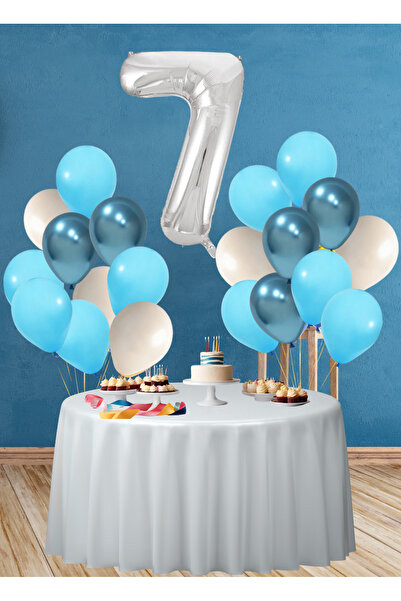 tedaks 7 Year Old Ocean Themed Birthday Set Chrome Blue Light Blue White Ball...