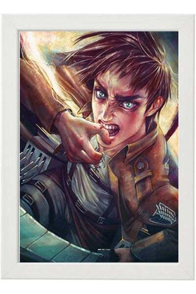 Generic MEC Attack On Titan Eren Yeager Digital Wall Art Poster Frame White 21x30cm