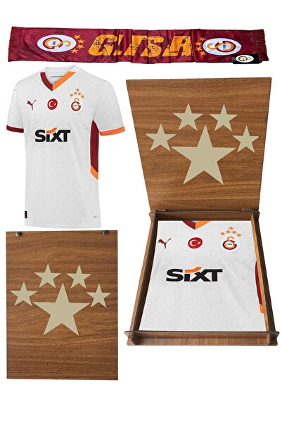 Galatasaray Orijinal 2024/2025 5 Yıldız Deplasman Forma Atkı ve Hediyelik Ahşap Kutulu