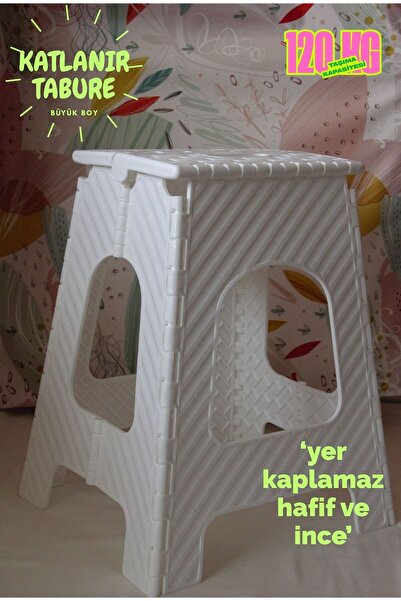 saral plastik Katlanabilir Tabure Büyük Boy Beyaz Renk Taşınabilir Piknik Tab...