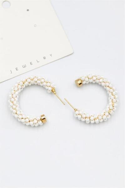 Royaleks Crystal Bead Hoop Earrings - White
