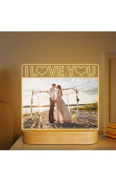 Generic SYOSI Picture Frame I Love You 4"x 6" Acrylic Photo Frame with Warm Color LED Night Light Home Desk