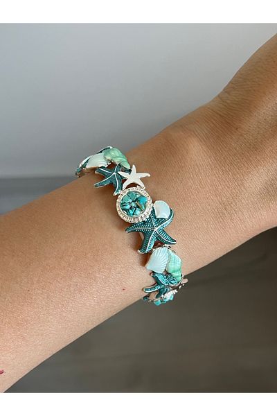 BURÇİN AKSESUAR Natural Stone Seashell Elastic Design Bracelet