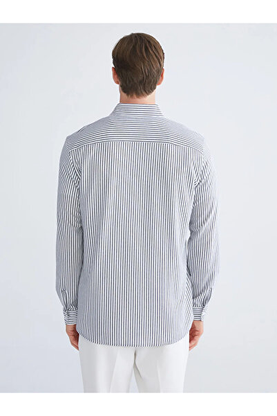 LC Waikiki Ανδρικό πουκάμισο με μακρυμάνικο ριγέ SOUTHBLUE Navy Blue εφαρμοστό