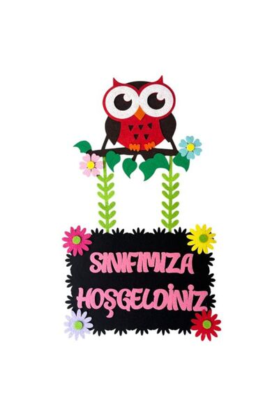 KeçeBizde KEÇE KIRMIZI BAYKUŞLU SINIF KAPI SÜSÜ