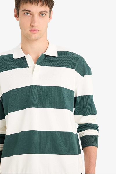 DeFacto New Season Boxy Fit Polo Neck Striped Sweatshirt