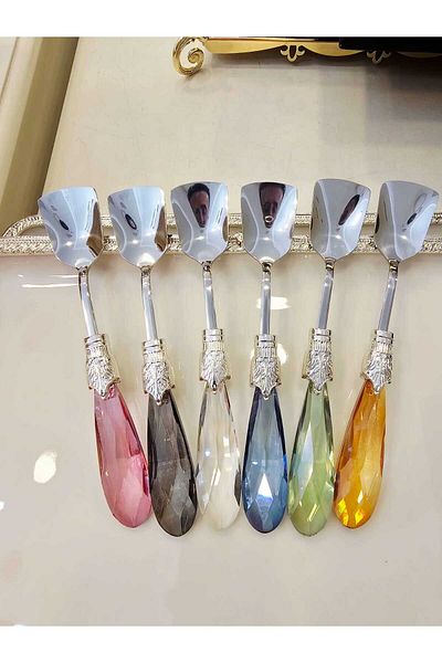 MaviDamla 6 Pieces Drop Model Ice Cream Spoon Colorful Silver