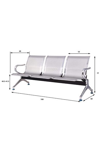 AWF AL WADI FURNITURE Lidy Ergonomic 3-Seater Metal Frame Airport Chairs for Office, Hospital & Visitor Areas - Silver