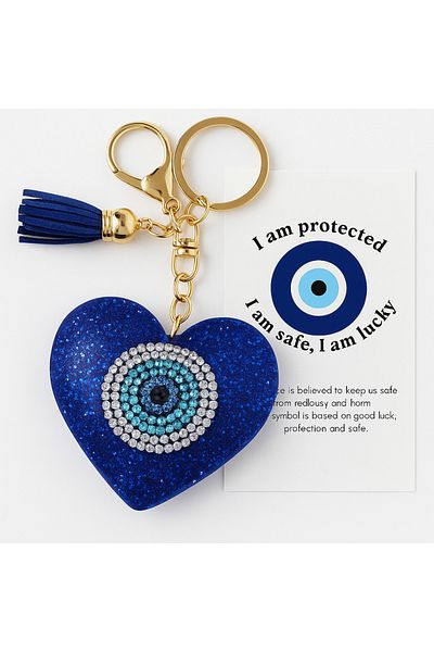 Nice For You Blue Heart Evil Eye Bead Keychain – Symbol of Luck and Protection, Gift Car Bag Accessory