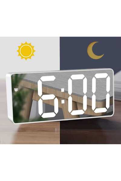 mr shopping MR Dijital Çalar Saat Aynalı Termometre Alarm Takvimli Led Dijita...